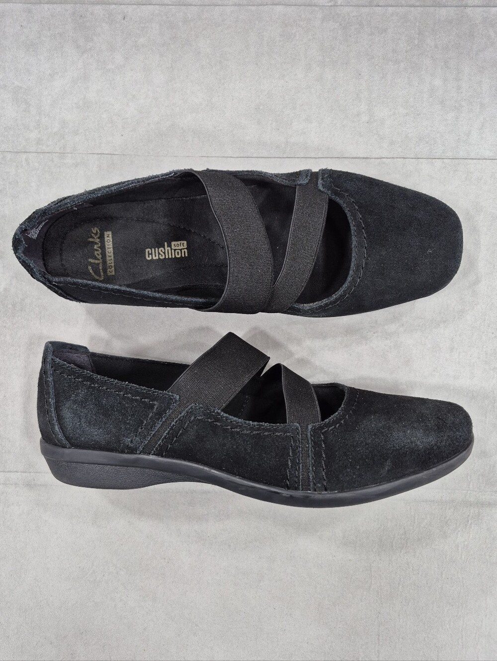 Clarks Haydn Juniper ballet flats women's 7M black suede elastic straps slip on